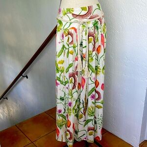 Rachel Zoe NWT Cream Botanical Maxi Skirt  with Rope‎ Belt Pockets Size Medium